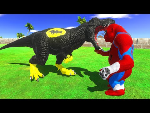 BATMAN T-REX vs SPIDERMAN T-REX vs SUPERMAN T-REX DEATH RUN - Animal Revolt Battle Simulator