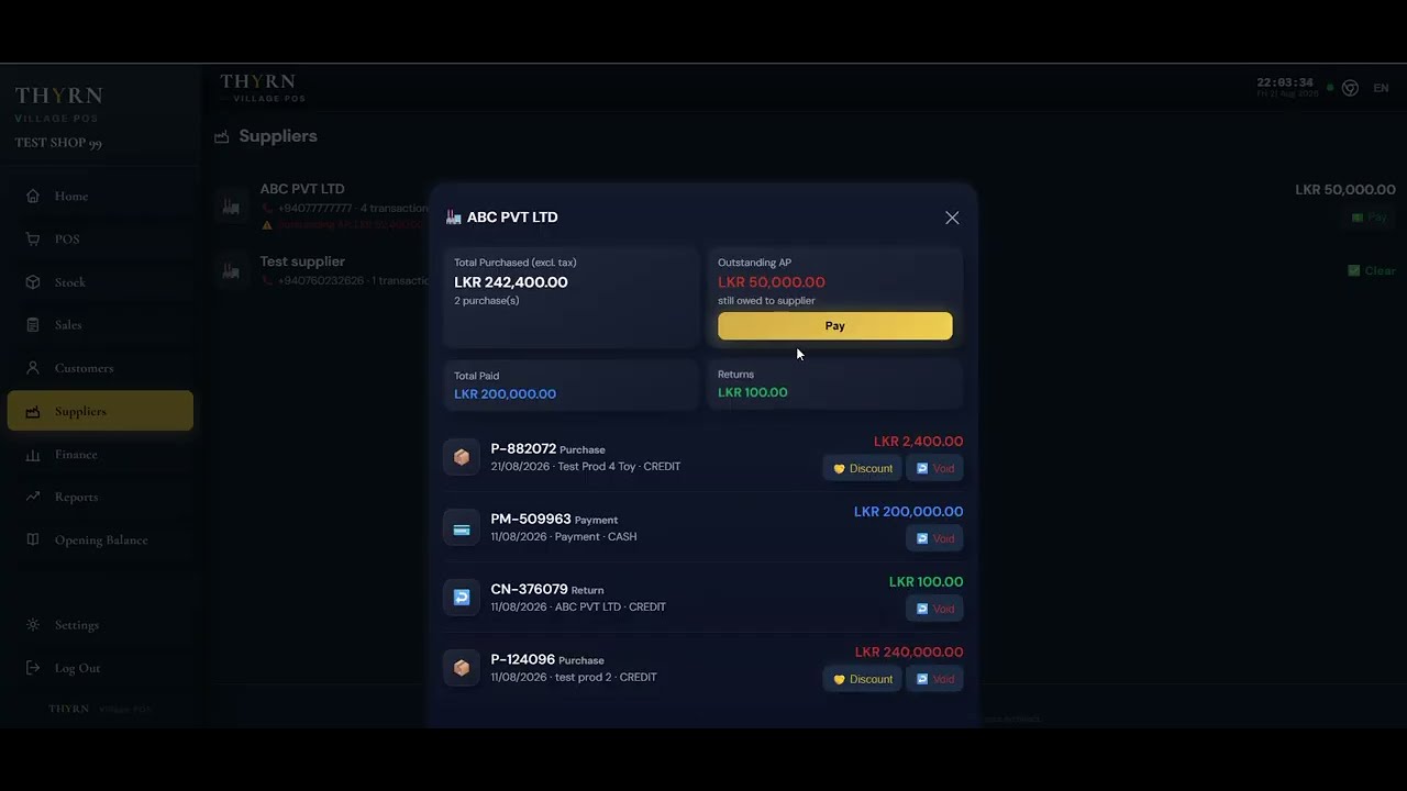 THYRN Village POS walkthrough — offline point-of-sale and accounting demo