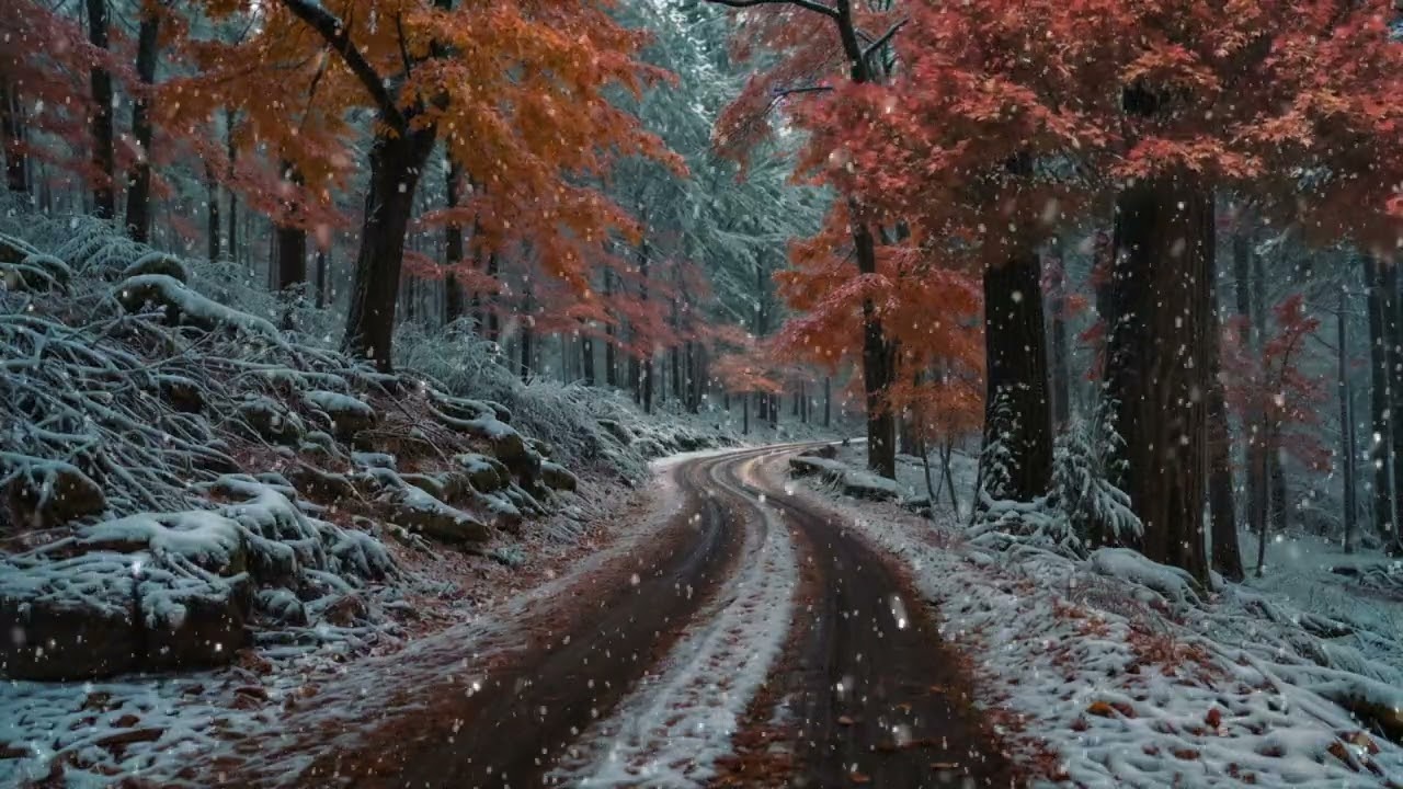 When Autumn Kisses Winter 🍁❄️ | A Serene Forest Path Covered in Leaves, Frost & Quiet Calm