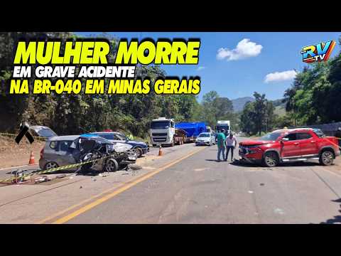 (( MORTE EM MINAS )) Colisão frontal entre dois carros deixa MULHER MORTA na BR-040 em Congonhas MG
