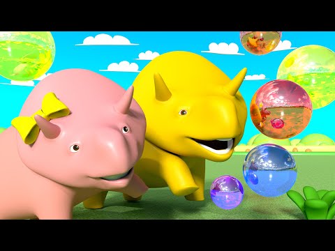 Lerne Formen + Dino und Dina spielen mit Seifenblasenmaschinen - Lerne mit Dino dem Dinosaurier 👶