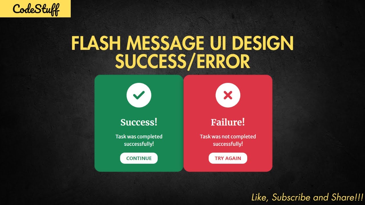 Flash Message UI Design | Success and Error Messages | HTML CSS Bootstrap | Tutorial