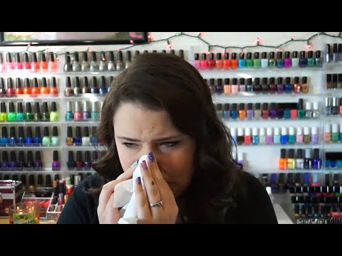 Hannah sneeze and blow her nose