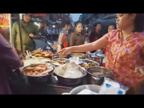 Popular Ready Foods Selling At Old Market At Night - Soup, Grilled And Fried Foods - Phnom Penh