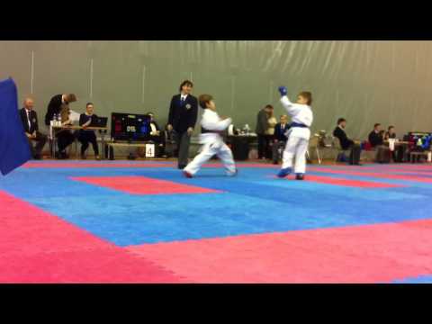 Luca Veras(red) 7 years. WKF Final U8 +25kg Latvian Open International Karate Championships 2014.