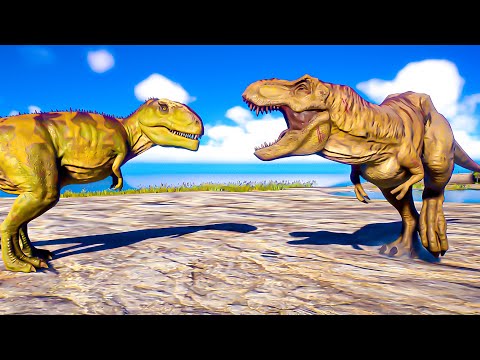 2x T-REX VS 2x GIGANOTOSAURUS (DINOSAURS FIGHT) - JURASSIC WORLD EVOLUTION 2