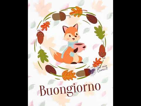 Buongiorno GIF e Video autunnale con volpe che assapora un caffè