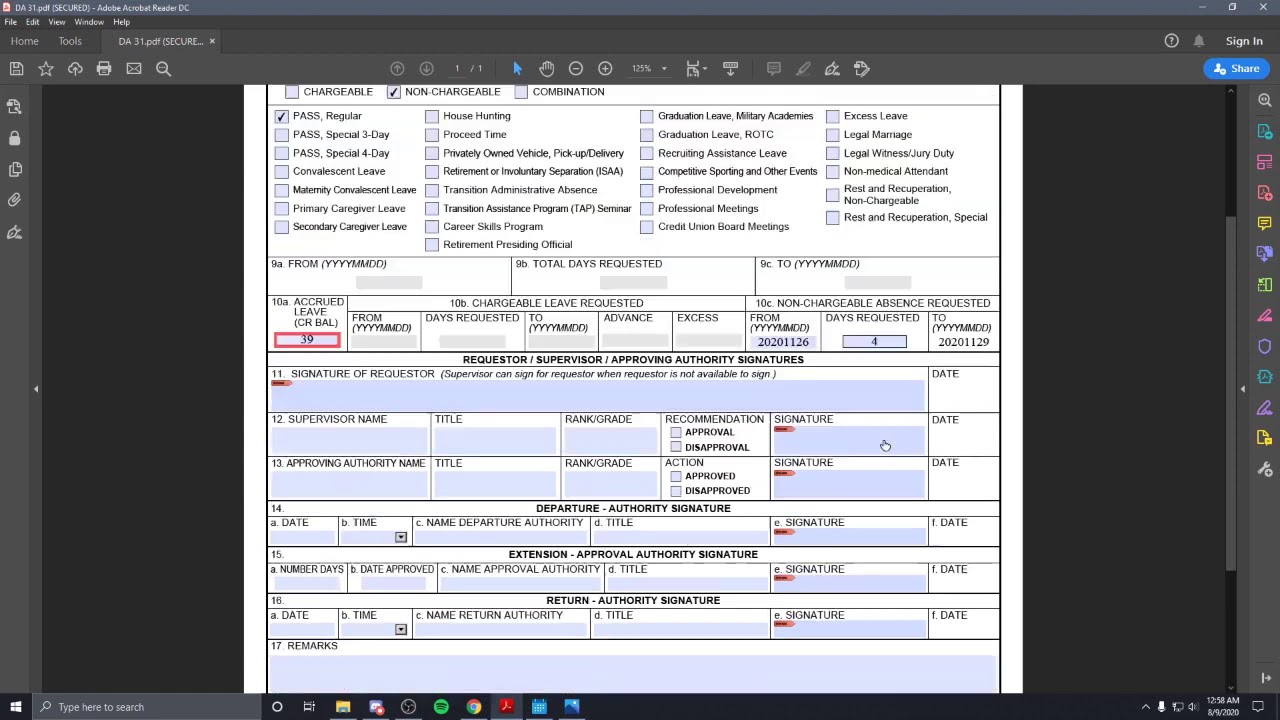 DA Form 31 Help (June 2020)