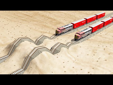 Impossible Speed Bump Rail Tracks Vs Trains Crossing - BeamNG.Drive
