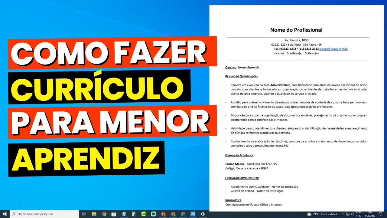 COMO FAZER UM CURRÍCULO DE JOVEM APRENDIZ - PASSO A PASSO PARA BAIXAR GRÁTIS