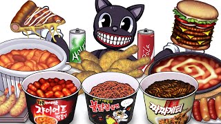 Mukbang Animation Hot spicy food pizza burger set eating Cartoon cat Complete edition 01