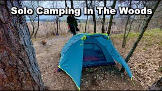 Solo Camping In The Woods By A Lake With New Tent
