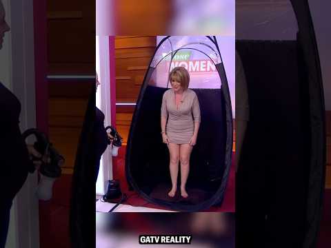Ruth Langsford lifts up her dress for a live spray tan demonstration! #ruthlangsford #tanning