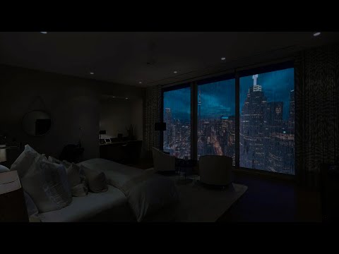 Sleep within 3 minutes | Rain pouring down the window of New York - The sound of rain lulls sleep