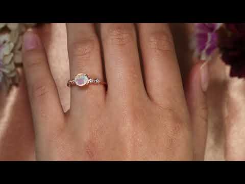 6mm 5 Stone Opal with diamond Prong setting Engagement Wedding Ring for Women in Rose Gold