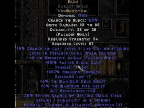 Creating Exile Runeword on Bugged 4 socketed Kurast Shield