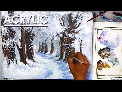 Snowy Winter Forest Acrylic Painting step by step Artist Composer Supriyo