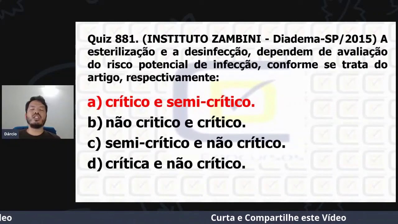 Esterilização e desinfecção #Quiz 881- CD Concursos