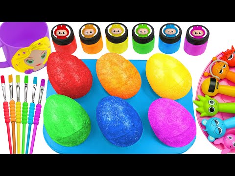 Oddly Satisfying Video l Making DIY 6 New Glittre Giant Eggs and SPRUNKI Labubu Paints Blue Cut ASMR