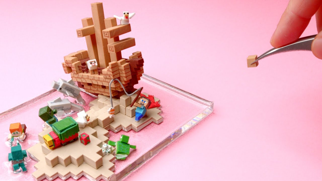 Making Minecraft Shipwreck Island miniature - clay diorama ASMR
