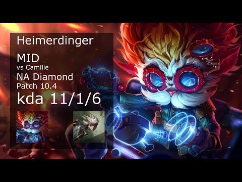 Heimerdinger Mid vs Camille - NA Diamond 11/1/6 Patch 10.4 Gameplay