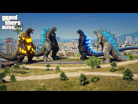 Atomic Godzilla x Heisei Godzilla vs Burning Godzilla, Godzilla Ride - Epic Fight ( GTA V Mods )