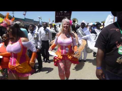 High Steppers Brass Band with Lady and Men Rollers and Scene Boosters New Orleans Jazz Fest 2015