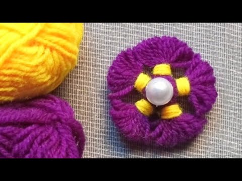 It's so Beautiful !! Superb woolen flower making Trick with Fork - Hand Embroidery Flowers
