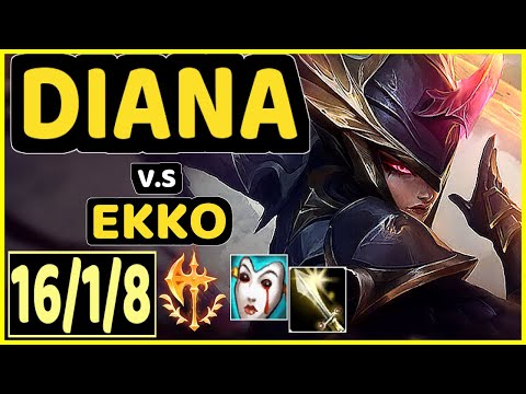 SLASHER1144 (DIANA) vs EKKO - 16/1/8 KDA MID CHALLENGER GAMEPLAY - NA