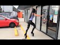 Rose Tries Out Gigantic 10 Inch Pleaser BEYOND 4000 Black Shiny Thigh High Boots With Test Walking