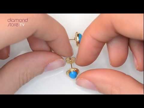 B3361 - Turquoise 7 x 5 mm 9K Yellow Gold Earrings