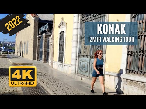 Excursão a pé em Konak #2 | Píer de Konak | Litoral de Konak | Izmir Turquia | 4K UHD 60fps | Viagem à Turquia 2022