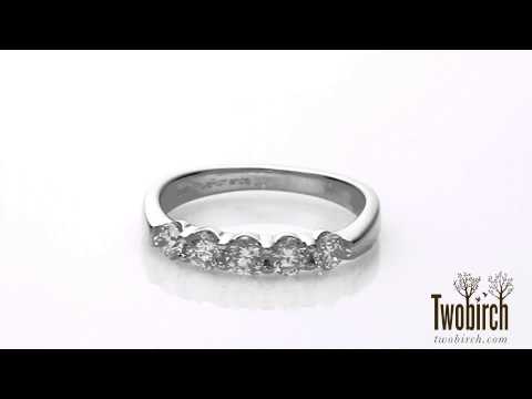 0.5 Carat Five Stone Shared Prong Pinched Shank Wedding Band-TwoBirch -TB-WR-0245-WG-H