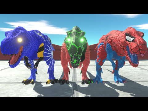 TEAM SPIDER-MAN T- REX and WITCHER T-REX DEATH RUN - Animals Revolt Battle Simulator