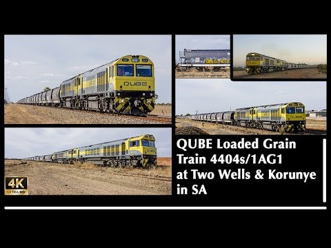 4K - QUBE Loaded Grain Train 4404s/1AG1 at Two Wells & Korunye, SA 27/1/19
