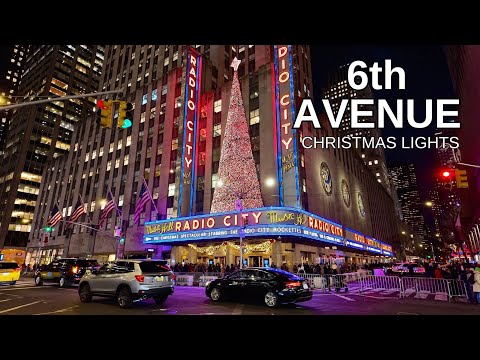 NEW YORK CITY Walking Tour [4K] - 6th AVENUE - Christmas Lights