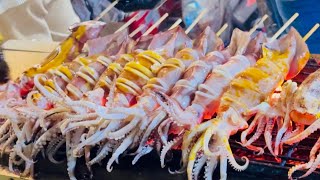 Tasty Grilled Squids! Amazing cooking, Cambodian street food
