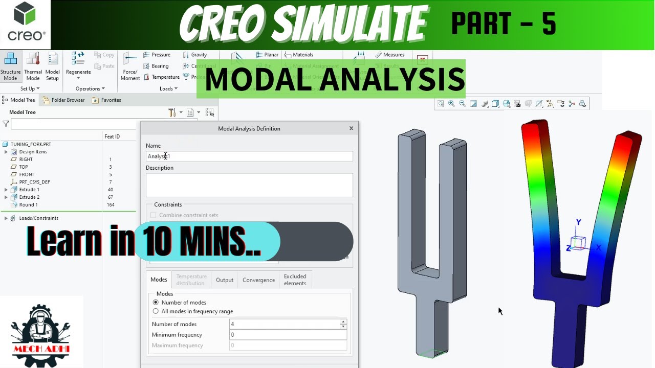 Modal Analysis Tutorial | CREO Simulate basics (Part 5)