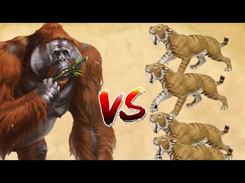 (Spore Battle)   Gigantopithecus VS Saber toothed Tiger 4 (기간토피테쿠스 VS 검치호 4마리)