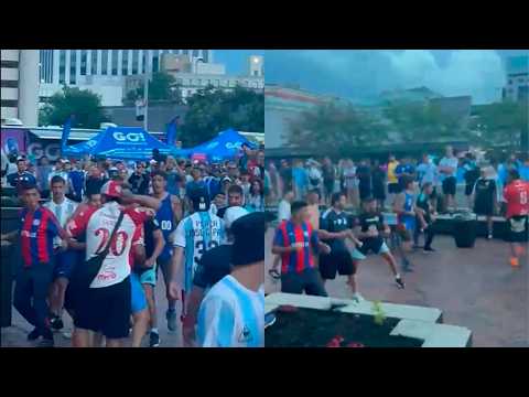 Se pelearon barras de San Lorenzo y de Huracán en el banderazo de hinchas argentinos en Atlanta