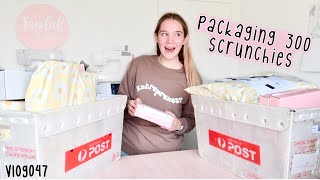 packaging 300 scrunchies for my EOFY sale, shopify etsy store, packing online orders VLOG047