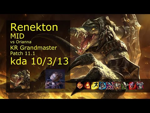 Renekton vs Orianna Mid - KR Grandmaster 10/3/13 Patch 11.1 Gameplay // [롤] 레넥톤 vs 오리아나 미드