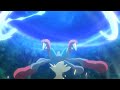 Ash S Mega Lucario Uses A Mega Giant Aura Sphere