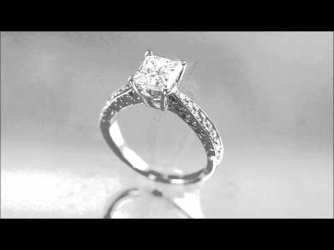14K WHITE GOLD PRINCESS CUT DIAMOND ENGAGEMENT RING DECO 2.20TW - KNR INC - 597