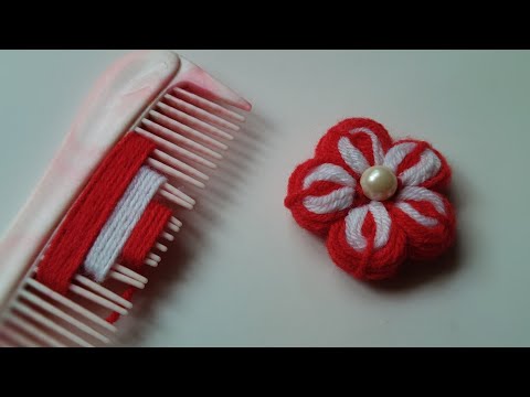 Amazing Woolen Flower Making With Hair Comb l Hand Embroidery Easy Trick