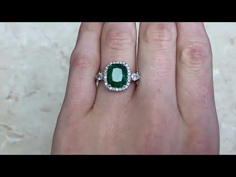 3.90CT Natural Emerald and 18k White Gold Halo Ring - Sheridan Ring - Hand Video