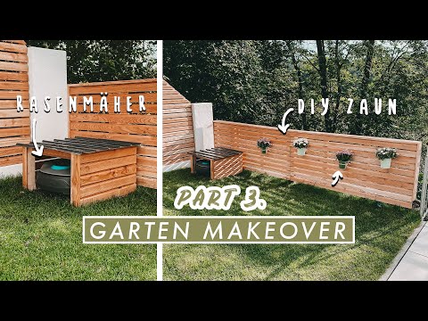 Garden Makeover Part 3 - Build your own garage for a robotic lawnmower + DIY wooden garden fence ...