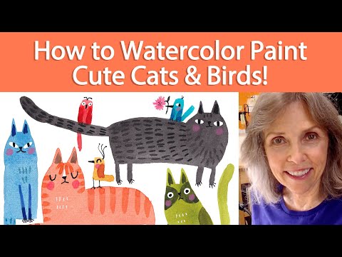 How to Watercolor Paint Cute Cats & Birds!