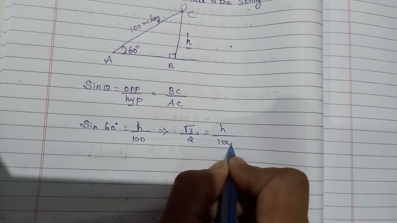 Watch video The sting of kite is 100m long and it makes an angle of 60°with horizontal.find the height kite Now The sting of kite is 100m long and it makes an angle of 60°with horizontal.find the height kite