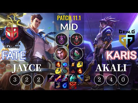 SB FATE Jayce vs GEN Karis Akali Mid - KR Patch 11.1